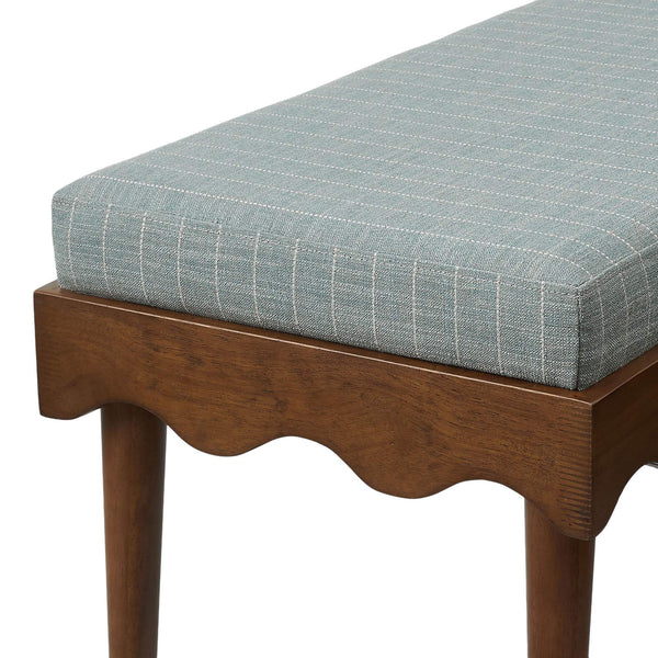 Modway Furniture Mirette Sculptural Wood Bench with Striped Cushion for Bedroom or Entryway Styling Blue EEI-7781-SPA