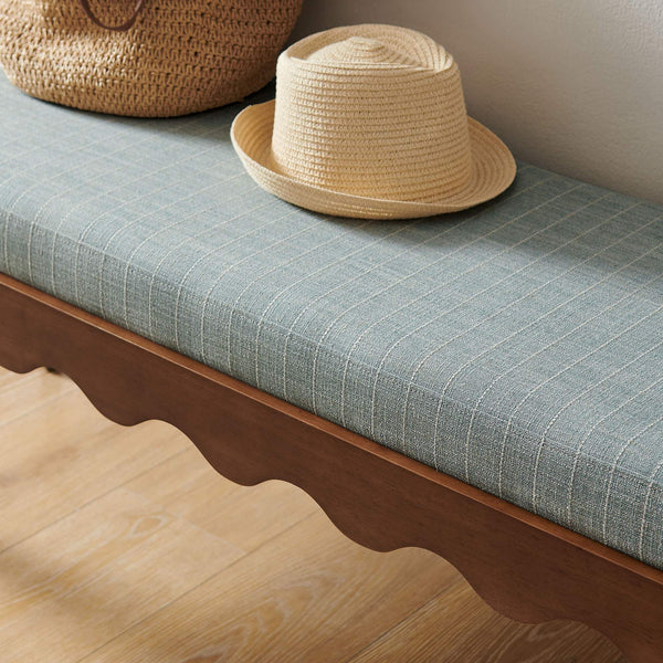 Modway Furniture Mirette Sculptural Wood Bench with Striped Cushion for Bedroom or Entryway Styling Blue EEI-7781-SPA