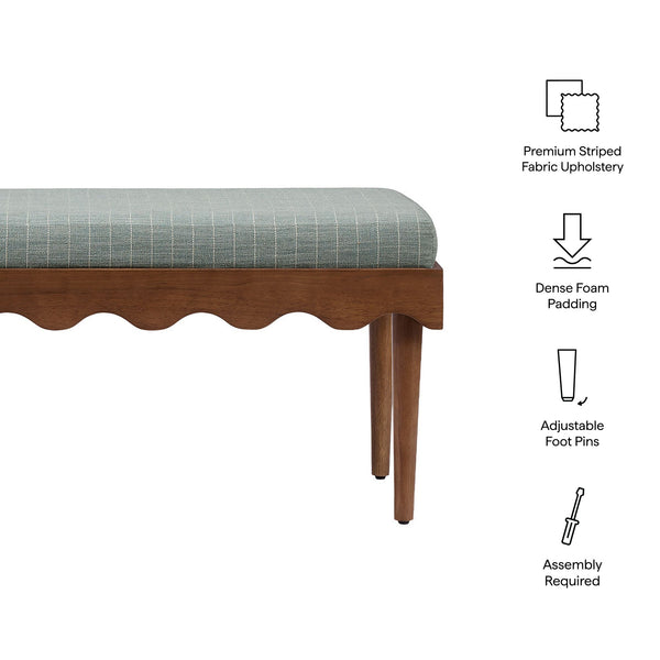 Modway Furniture Mirette Sculptural Wood Bench with Striped Cushion for Bedroom or Entryway Styling Blue EEI-7781-SPA