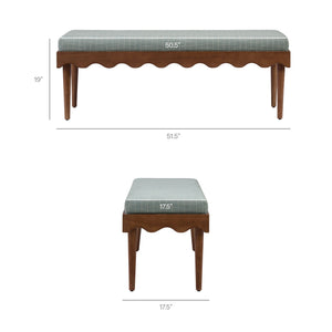 Modway Furniture Mirette Sculptural Wood Bench with Striped Cushion for Bedroom or Entryway Styling Blue EEI-7781-SPA