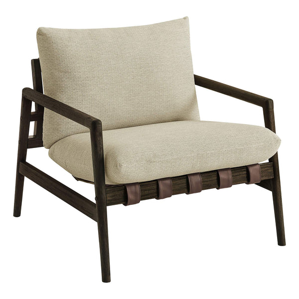 Modway Furniture Nomi Modway Outdoor Teak Sling Chair with Vegan Leather Straps and Plush Cushions Dark Brown Sand EEI-7785-DBR-SAN