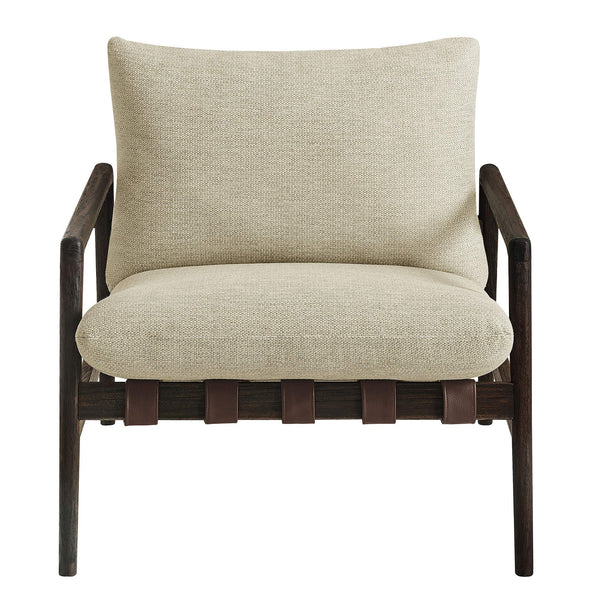 Modway Furniture Nomi Modway Outdoor Teak Sling Chair with Vegan Leather Straps and Plush Cushions Dark Brown Sand EEI-7785-DBR-SAN