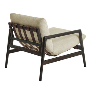 Modway Furniture Nomi Modway Outdoor Teak Sling Chair with Vegan Leather Straps and Plush Cushions Dark Brown Sand EEI-7785-DBR-SAN