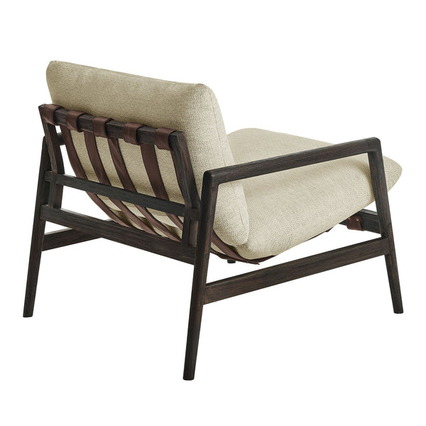 Modway Furniture Nomi Modway Outdoor Teak Sling Chair with Vegan Leather Straps and Plush Cushions Dark Brown Sand EEI-7785-DBR-SAN