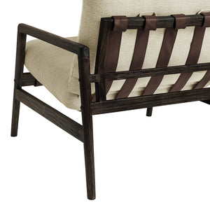 Modway Furniture Nomi Modway Outdoor Teak Sling Chair with Vegan Leather Straps and Plush Cushions Dark Brown Sand EEI-7785-DBR-SAN