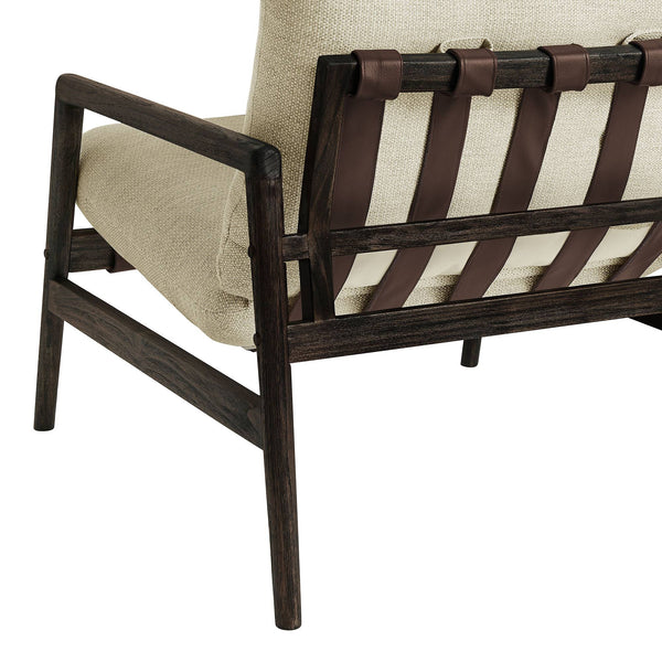 Modway Furniture Nomi Modway Outdoor Teak Sling Chair with Vegan Leather Straps and Plush Cushions Dark Brown Sand EEI-7785-DBR-SAN