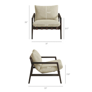 Modway Furniture Nomi Modway Outdoor Teak Sling Chair with Vegan Leather Straps and Plush Cushions Dark Brown Sand EEI-7785-DBR-SAN