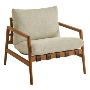 Modway Furniture Nomi Modway Outdoor Teak Sling Chair with Vegan Leather Straps and Plush Cushions Natural Sand EEI-7785-NAT-SAN