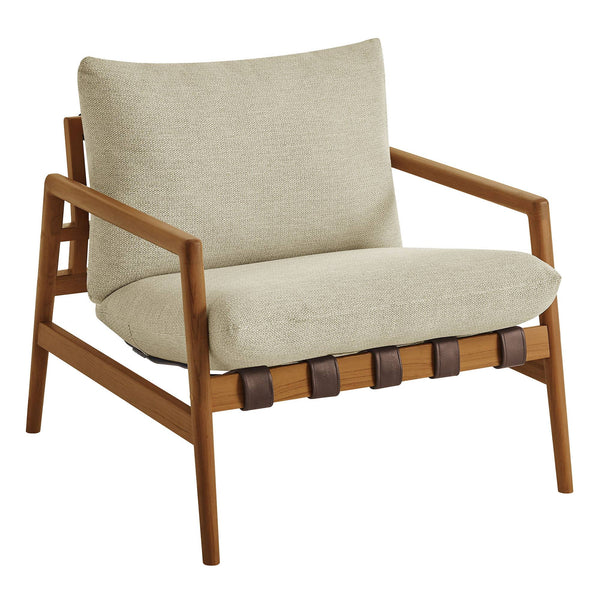 Modway Furniture Nomi Modway Outdoor Teak Sling Chair with Vegan Leather Straps and Plush Cushions Natural Sand EEI-7785-NAT-SAN