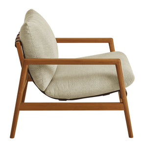 Modway Furniture Nomi Modway Outdoor Teak Sling Chair with Vegan Leather Straps and Plush Cushions Natural Sand EEI-7785-NAT-SAN