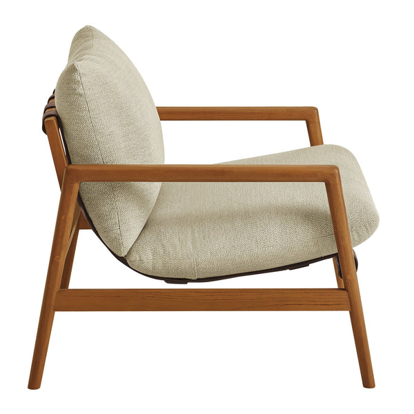 Modway Furniture Nomi Modway Outdoor Teak Sling Chair with Vegan Leather Straps and Plush Cushions Natural Sand EEI-7785-NAT-SAN