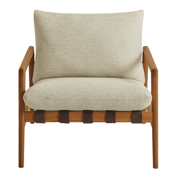 Modway Furniture Nomi Modway Outdoor Teak Sling Chair with Vegan Leather Straps and Plush Cushions Natural Sand EEI-7785-NAT-SAN