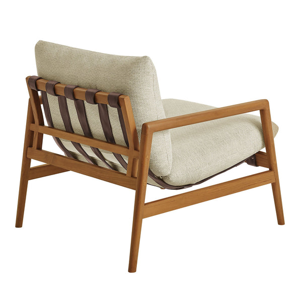 Modway Furniture Nomi Modway Outdoor Teak Sling Chair with Vegan Leather Straps and Plush Cushions Natural Sand EEI-7785-NAT-SAN