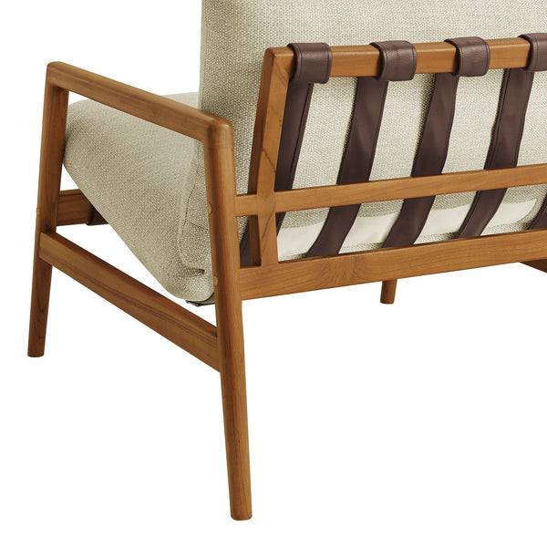 Modway Furniture Nomi Modway Outdoor Teak Sling Chair with Vegan Leather Straps and Plush Cushions Natural Sand EEI-7785-NAT-SAN
