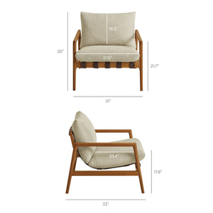 Modway Furniture Nomi Modway Outdoor Teak Sling Chair with Vegan Leather Straps and Plush Cushions Natural Sand EEI-7785-NAT-SAN