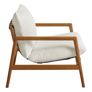 Modway Furniture Nomi Modway Outdoor Teak Sling Chair with Vegan Leather Straps and Plush Cushions Natural White EEI-7785-NAT-WHI