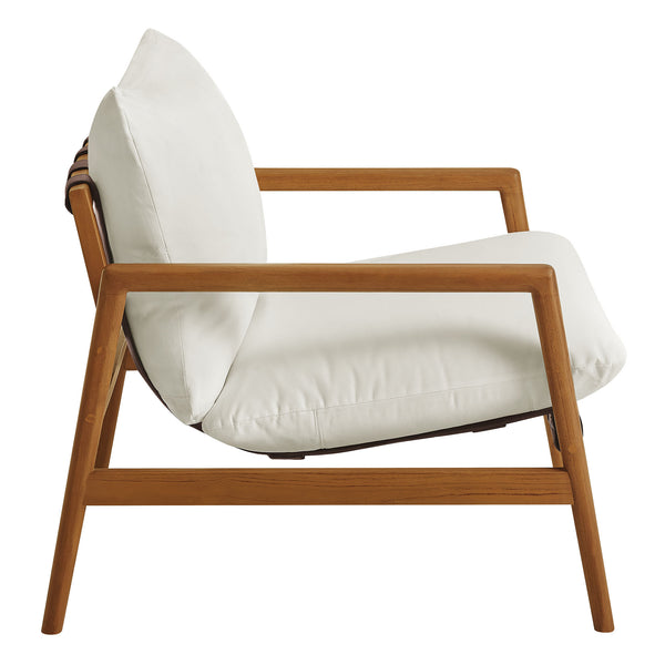 Modway Furniture Nomi Modway Outdoor Teak Sling Chair with Vegan Leather Straps and Plush Cushions Natural White EEI-7785-NAT-WHI