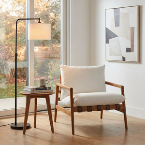 Modway Furniture Nomi Modway Outdoor Teak Sling Chair with Vegan Leather Straps and Plush Cushions Natural White EEI-7785-NAT-WHI