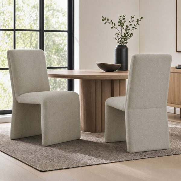 Modway Furniture Emory Modway Sculptural Slub Weave Armless Dining Chairs Set for Contemporary Rooms Linen EEI-7786-LIN