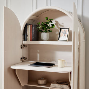 Modway Furniture Bellamy Arched Fold Out Desk Cabinet by Modway Sculptural Home Office Storage Gray EEI-7790-ASH