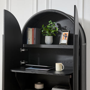 Modway Furniture Bellamy Arched Fold Out Desk Cabinet by Modway Sculptural Home Office Storage Black EEI-7790-BLK
