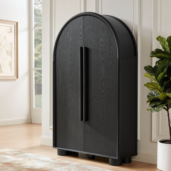 Modway Furniture Bellamy Arched Fold Out Desk Cabinet by Modway Sculptural Home Office Storage Black EEI-7790-BLK