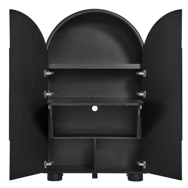 Modway Furniture Bellamy Arched Fold Out Desk Cabinet by Modway Sculptural Home Office Storage Black EEI-7790-BLK