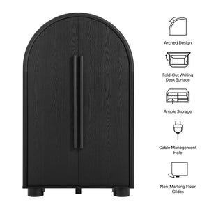 Modway Furniture Bellamy Arched Fold Out Desk Cabinet by Modway Sculptural Home Office Storage Black EEI-7790-BLK