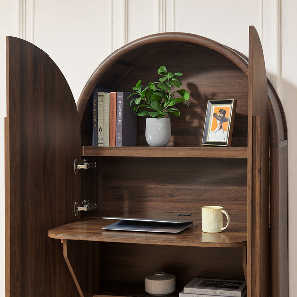 Modway Furniture Bellamy Arched Fold Out Desk Cabinet by Modway Sculptural Home Office Storage Brown EEI-7790-WAL