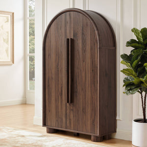 Modway Furniture Bellamy Arched Fold Out Desk Cabinet by Modway Sculptural Home Office Storage Brown EEI-7790-WAL