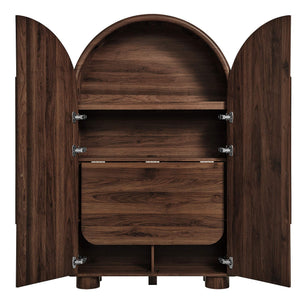 Modway Furniture Bellamy Arched Fold Out Desk Cabinet by Modway Sculptural Home Office Storage Brown EEI-7790-WAL