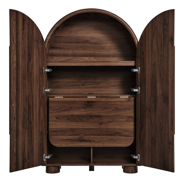 Modway Furniture Bellamy Arched Fold Out Desk Cabinet by Modway Sculptural Home Office Storage Brown EEI-7790-WAL