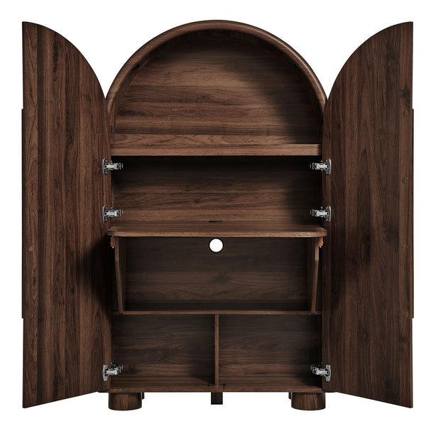 Modway Furniture Bellamy Arched Fold Out Desk Cabinet by Modway Sculptural Home Office Storage Brown EEI-7790-WAL