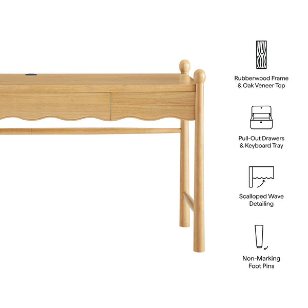 Modway Furniture Darcy Modway 62 Inch Postmodern Home Office Writing Desk with Oak Veneer Top Oak EEI-7791-OAK