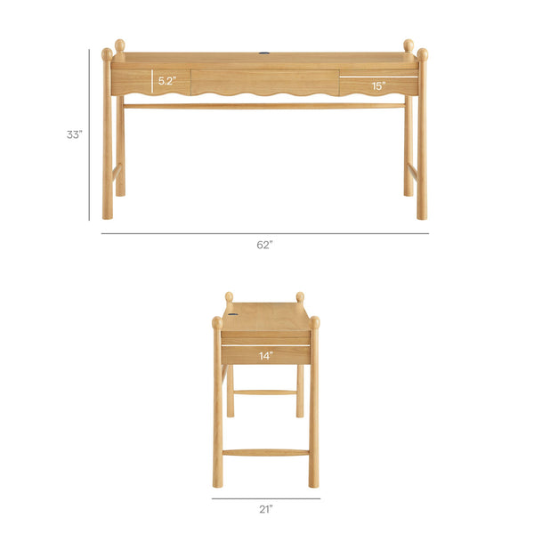 Modway Furniture Darcy Modway 62 Inch Postmodern Home Office Writing Desk with Oak Veneer Top Oak EEI-7791-OAK