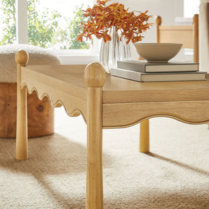 Modway Furniture Darcy Modway Oak Veneer Coffee Table with Scalloped Edge and Storage Drawers Oak EEI-7792-OAK