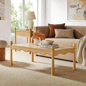 Modway Furniture Darcy Modway Oak Veneer Coffee Table with Scalloped Edge and Storage Drawers Oak EEI-7792-OAK