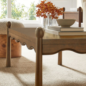Modway Furniture Darcy Modway Oak Veneer Coffee Table with Scalloped Edge and Storage Drawers Walnut EEI-7792-WAL