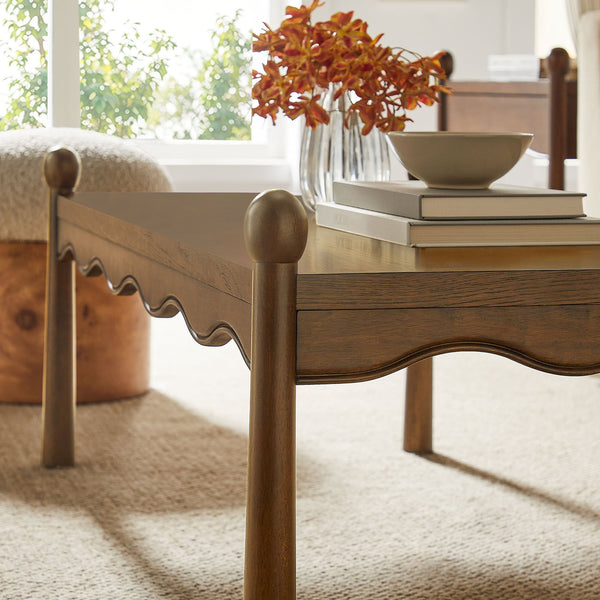Modway Furniture Darcy Modway Oak Veneer Coffee Table with Scalloped Edge and Storage Drawers Walnut EEI-7792-WAL