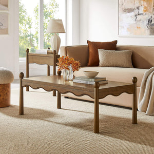 Modway Furniture Darcy Modway Oak Veneer Coffee Table with Scalloped Edge and Storage Drawers Walnut EEI-7792-WAL