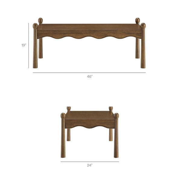 Modway Furniture Darcy Modway Oak Veneer Coffee Table with Scalloped Edge and Storage Drawers Walnut EEI-7792-WAL