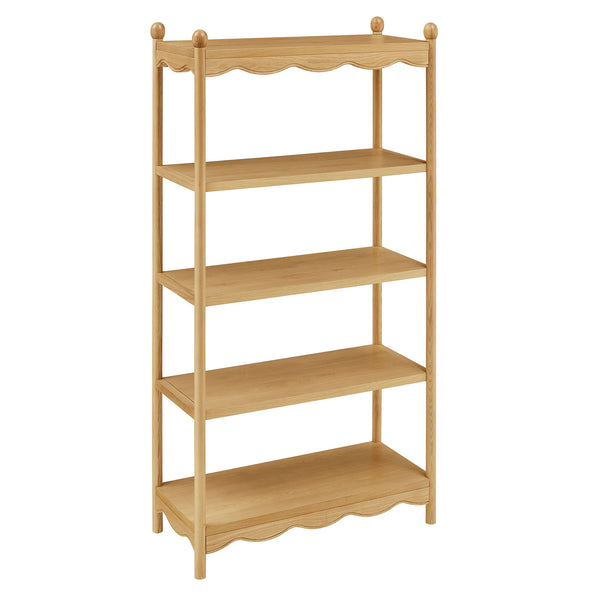 Modway Furniture Darcy Tall Open Bookcase with Scalloped Trim and Ball Finials for Living Room Display Oak EEI-7793-OAK