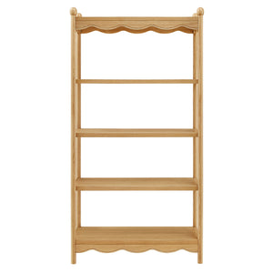 Modway Furniture Darcy Tall Open Bookcase with Scalloped Trim and Ball Finials for Living Room Display Oak EEI-7793-OAK