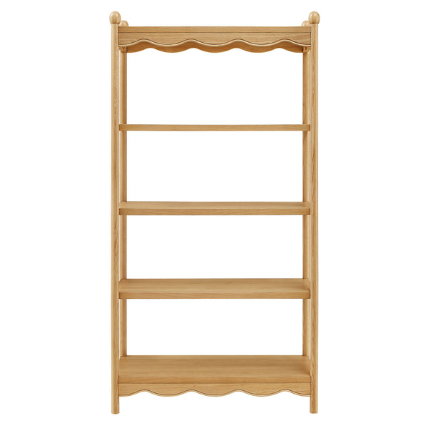 Modway Furniture Darcy Tall Open Bookcase with Scalloped Trim and Ball Finials for Living Room Display Oak EEI-7793-OAK