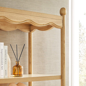 Modway Furniture Darcy Tall Open Bookcase with Scalloped Trim and Ball Finials for Living Room Display Oak EEI-7793-OAK
