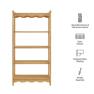 Modway Furniture Darcy Tall Open Bookcase with Scalloped Trim and Ball Finials for Living Room Display Oak EEI-7793-OAK