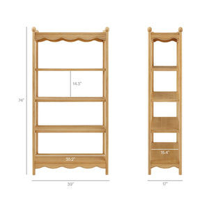 Modway Furniture Darcy Tall Open Bookcase with Scalloped Trim and Ball Finials for Living Room Display Oak EEI-7793-OAK