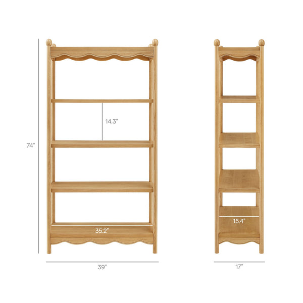 Modway Furniture Darcy Tall Open Bookcase with Scalloped Trim and Ball Finials for Living Room Display Oak EEI-7793-OAK