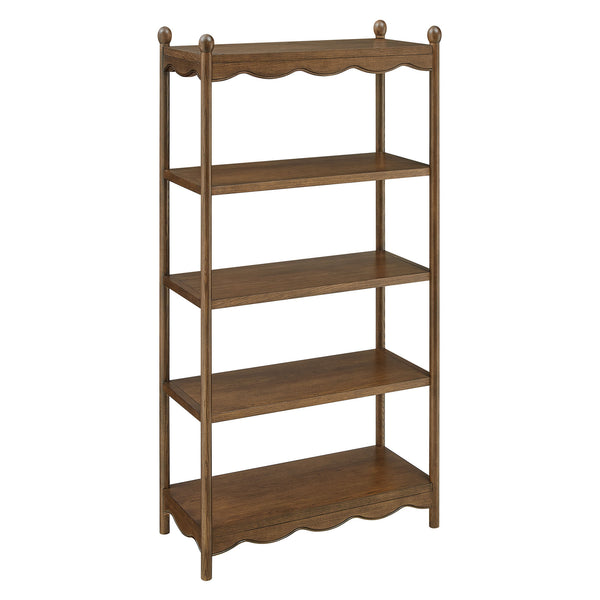 Modway Furniture Darcy Tall Open Bookcase with Scalloped Trim and Ball Finials for Living Room Display Walnut EEI-7793-WAL