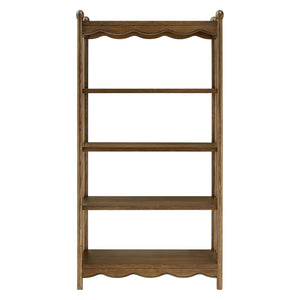 Modway Furniture Darcy Tall Open Bookcase with Scalloped Trim and Ball Finials for Living Room Display Walnut EEI-7793-WAL